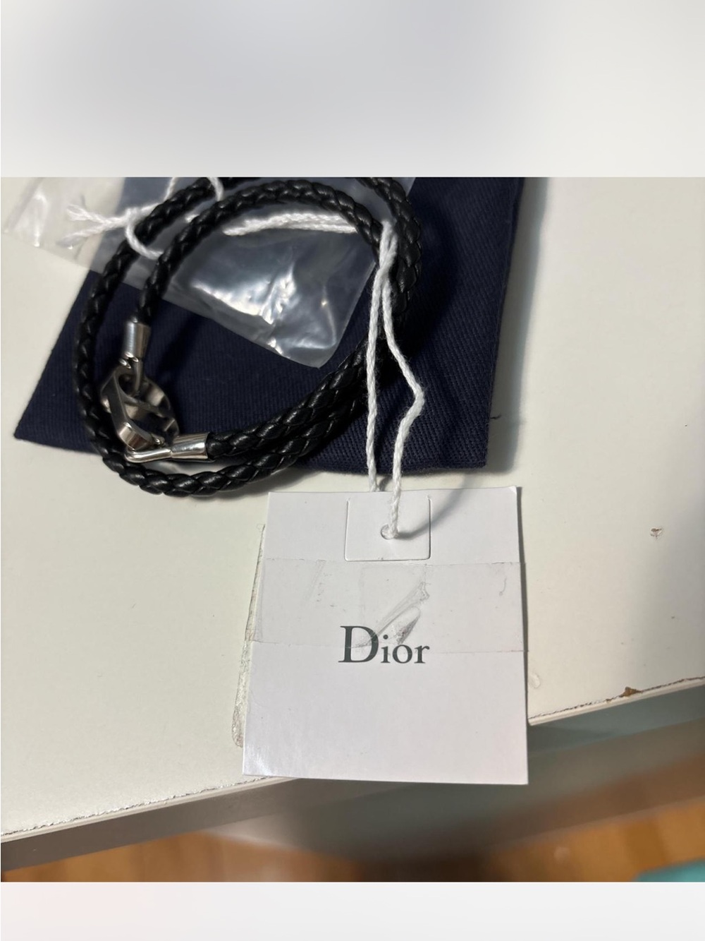 Dior Black Braided Leather Double-Wrap Bracelet with Silver Dior Hook - Picture 4 of 4
